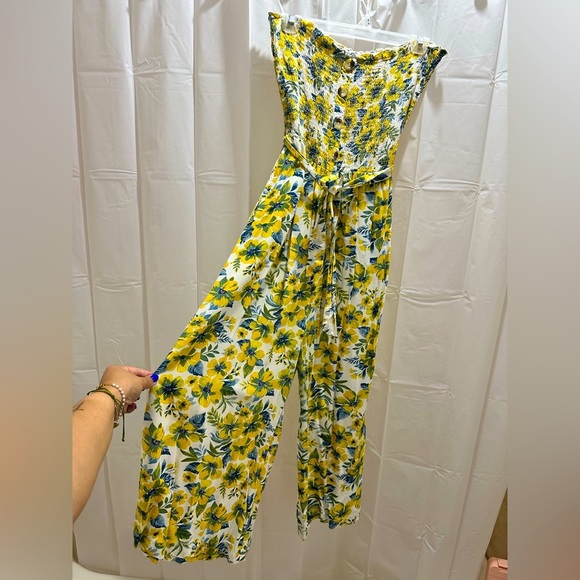 blue island Pants - Blue Island Floral Yellow and Blue Jumpsuit